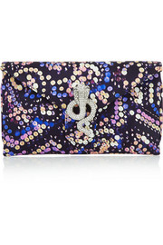 Charlie embellished printed satin clutch